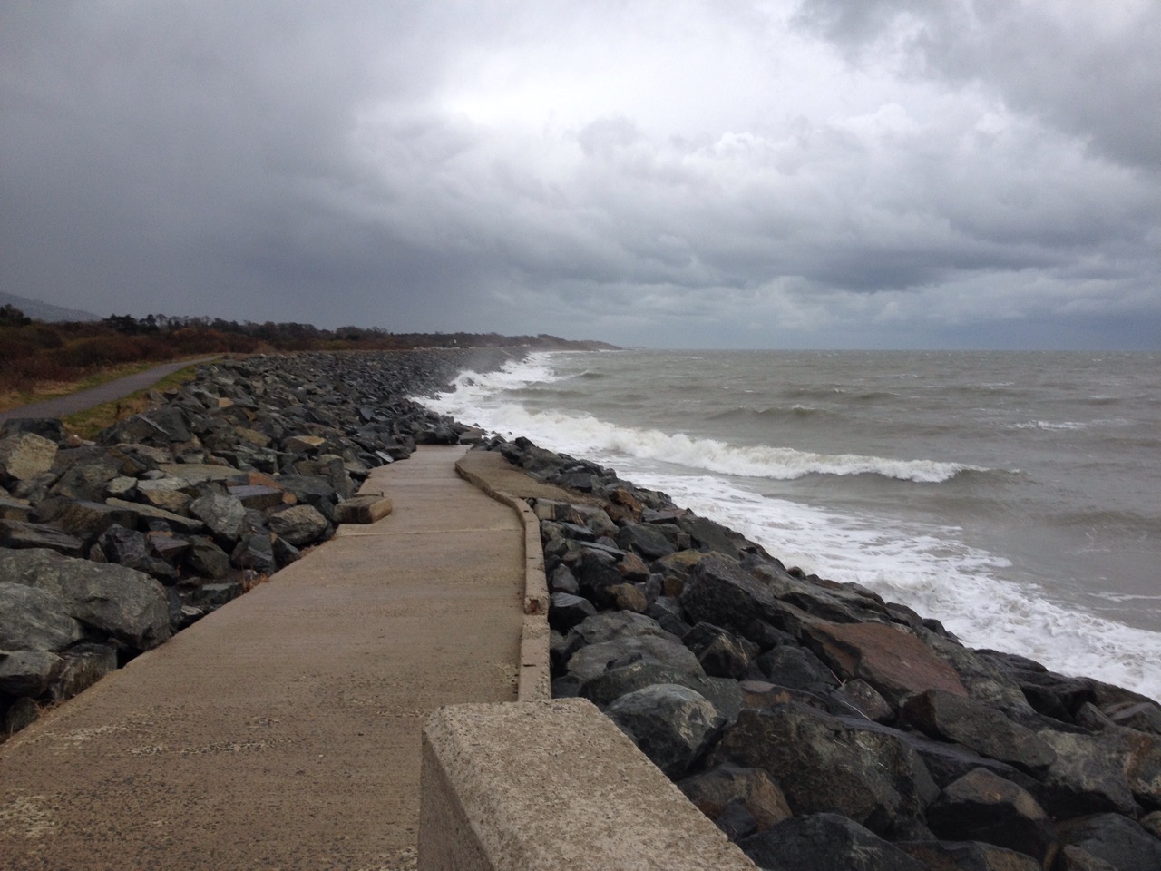 Cliff walk in stormy weather